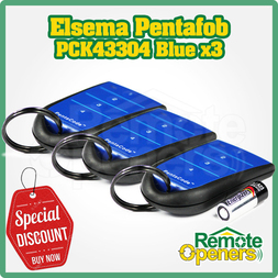 Elsema 3x Pentacode Keyring Remotes 4 Button Blue PCK43304 + Free Battery